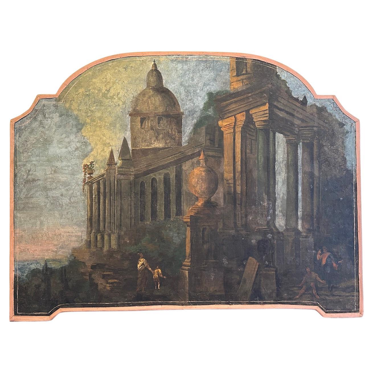 Huile sur toile italienne - Peinture de pièce de boiserie en vente