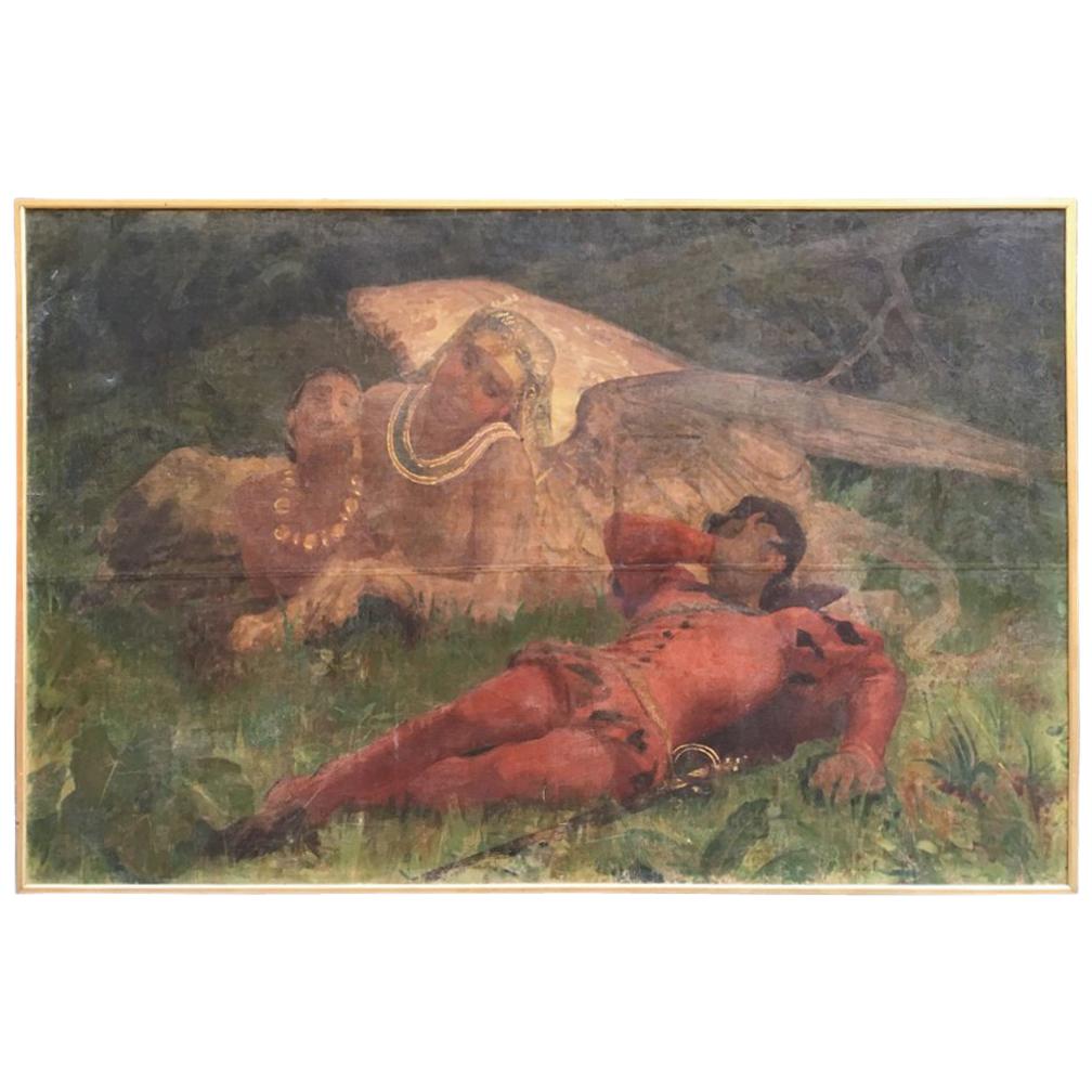 Italian Oil on Canvas Painting Depicting 'Theatrical Scene' by Ernesto Bellandi For Sale