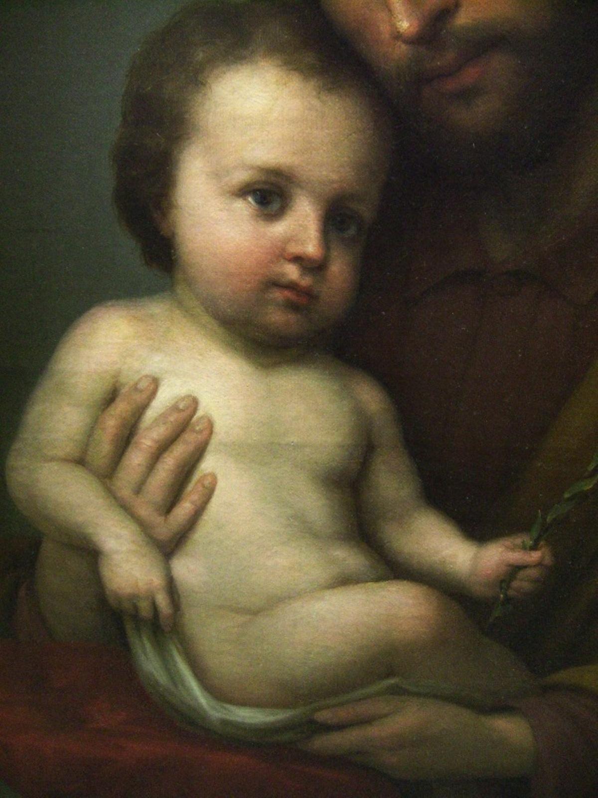 Hand-Painted Italian Oil on Canvas Painting of Baby Jesus, 19th Century Signed Luis Cadena