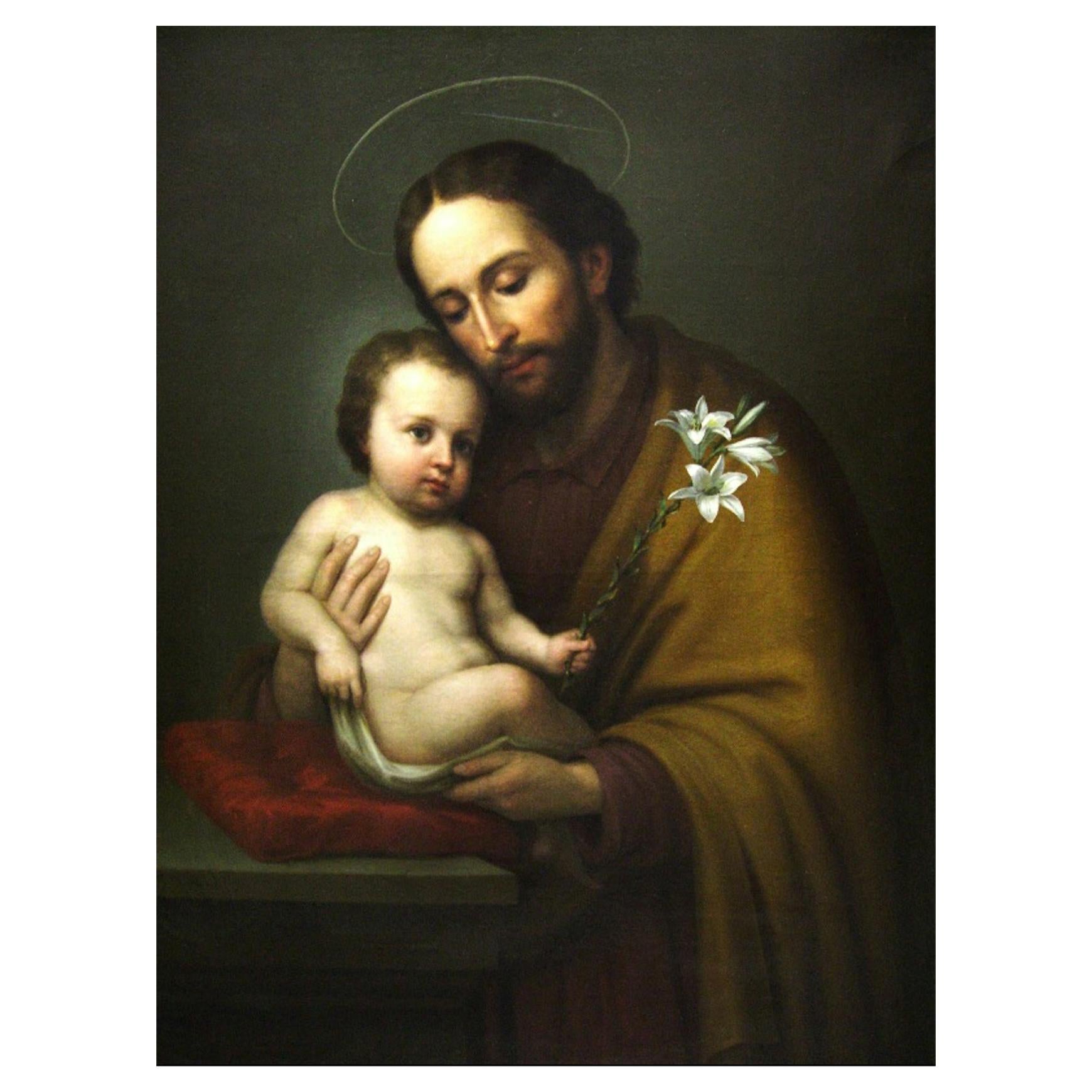 Italian Oil on Canvas Painting of Baby Jesus, 19th Century Signed Luis Cadena