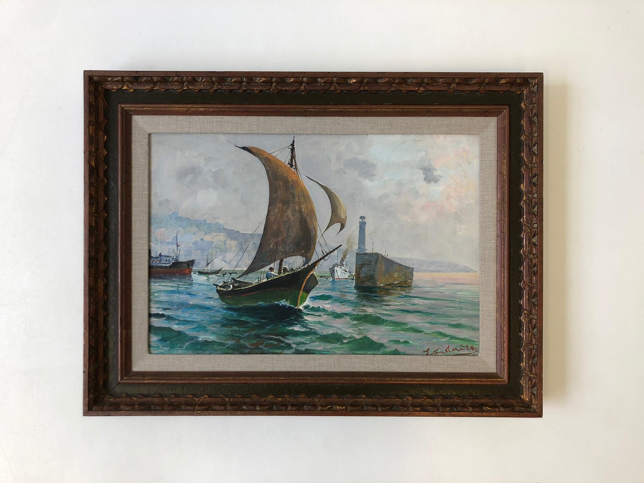 Peinture italienne à l'huile sur toile de Capri par Federico Salvatore  en vente 1