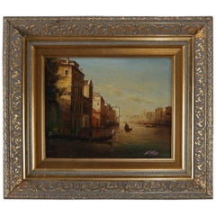 Italian Oil on Canvas Painting, Venice Canal Scene Signed N. Moss, 20th Century Italian Oil on Canvas Painting, Venice Canal Scene Signed N. Moss, 20th Century