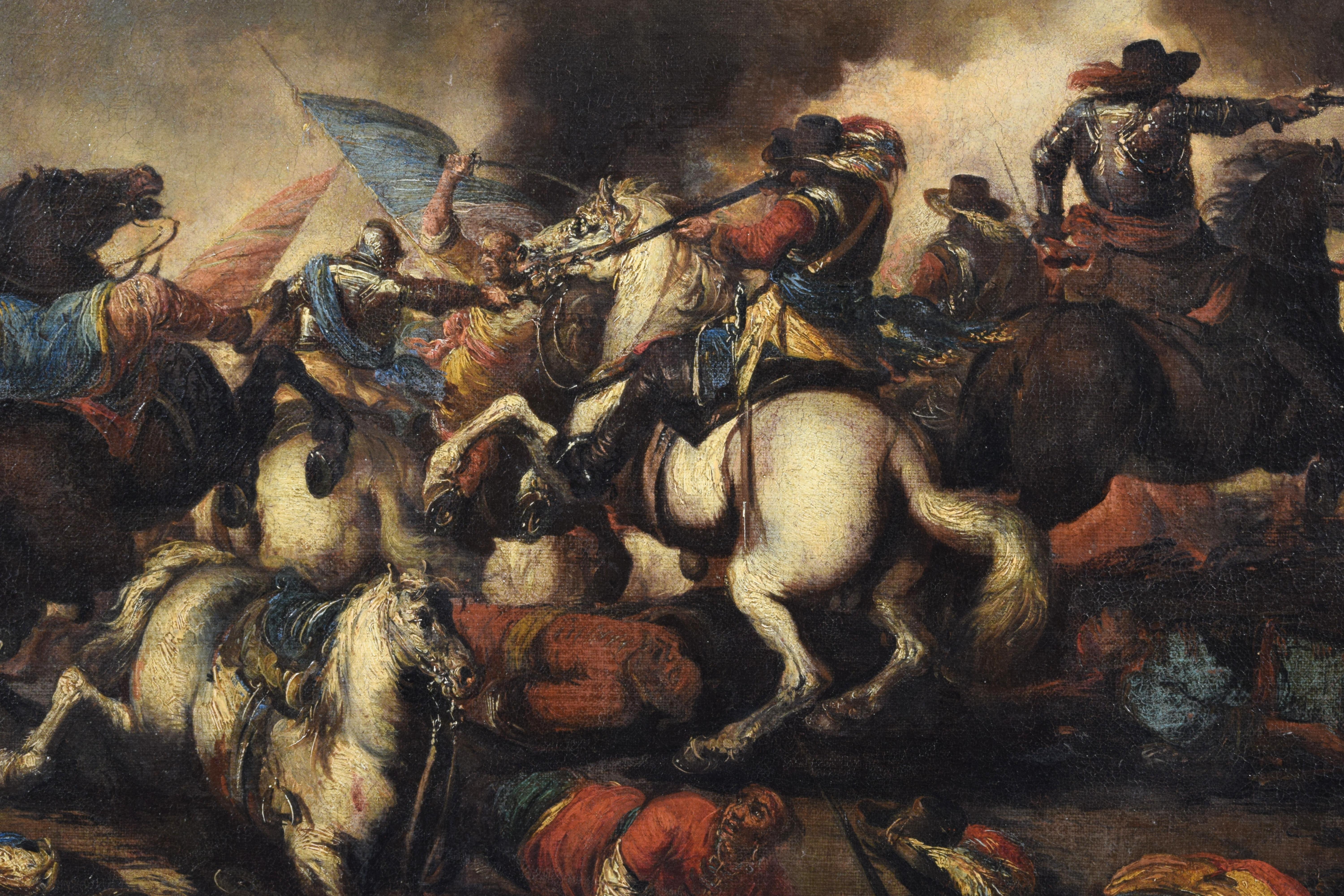 Huile sur toile italienne du 18ème siècle avec bataille d'Antonio Calza en vente 5