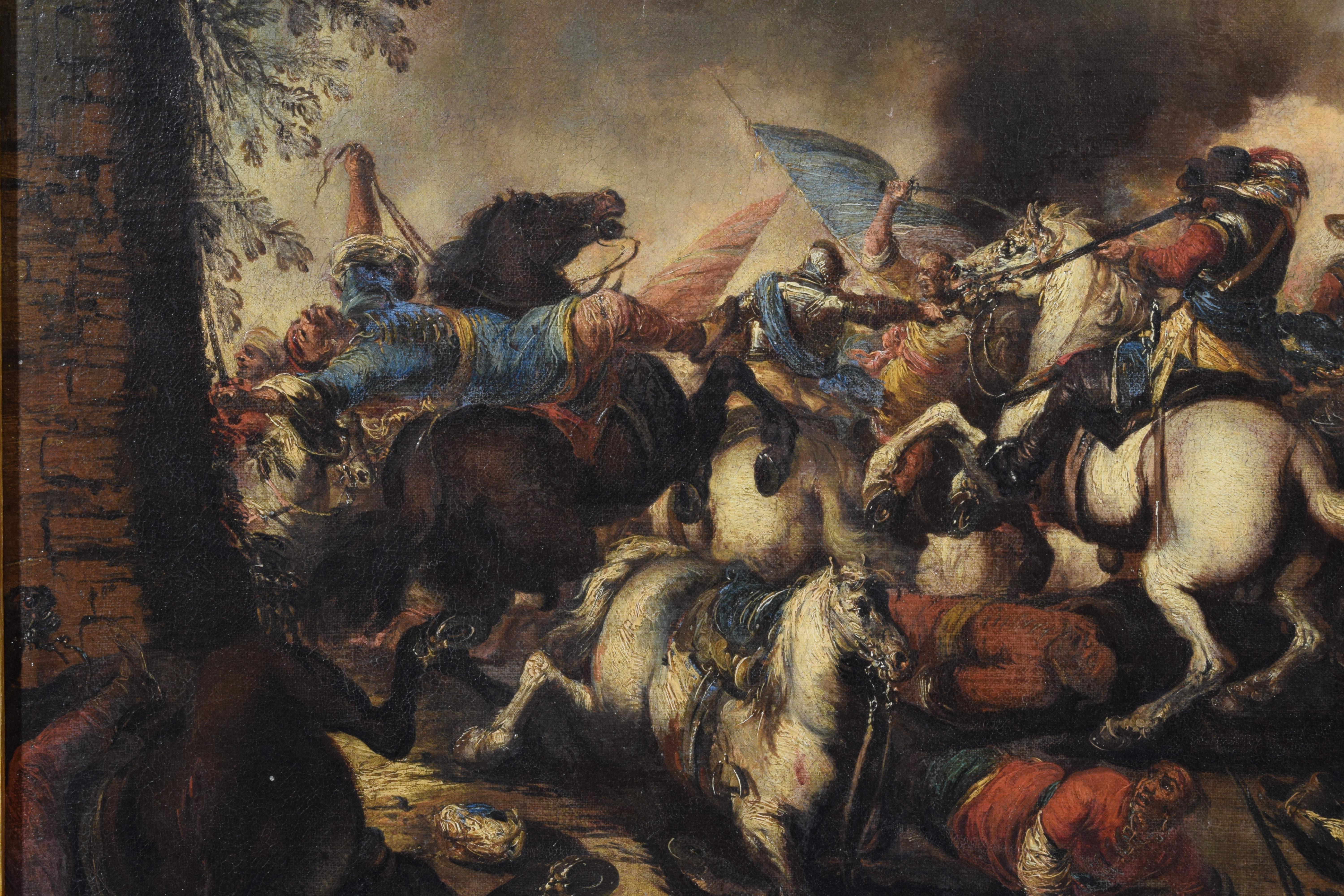 Huile sur toile italienne du 18ème siècle avec bataille d'Antonio Calza en vente 6