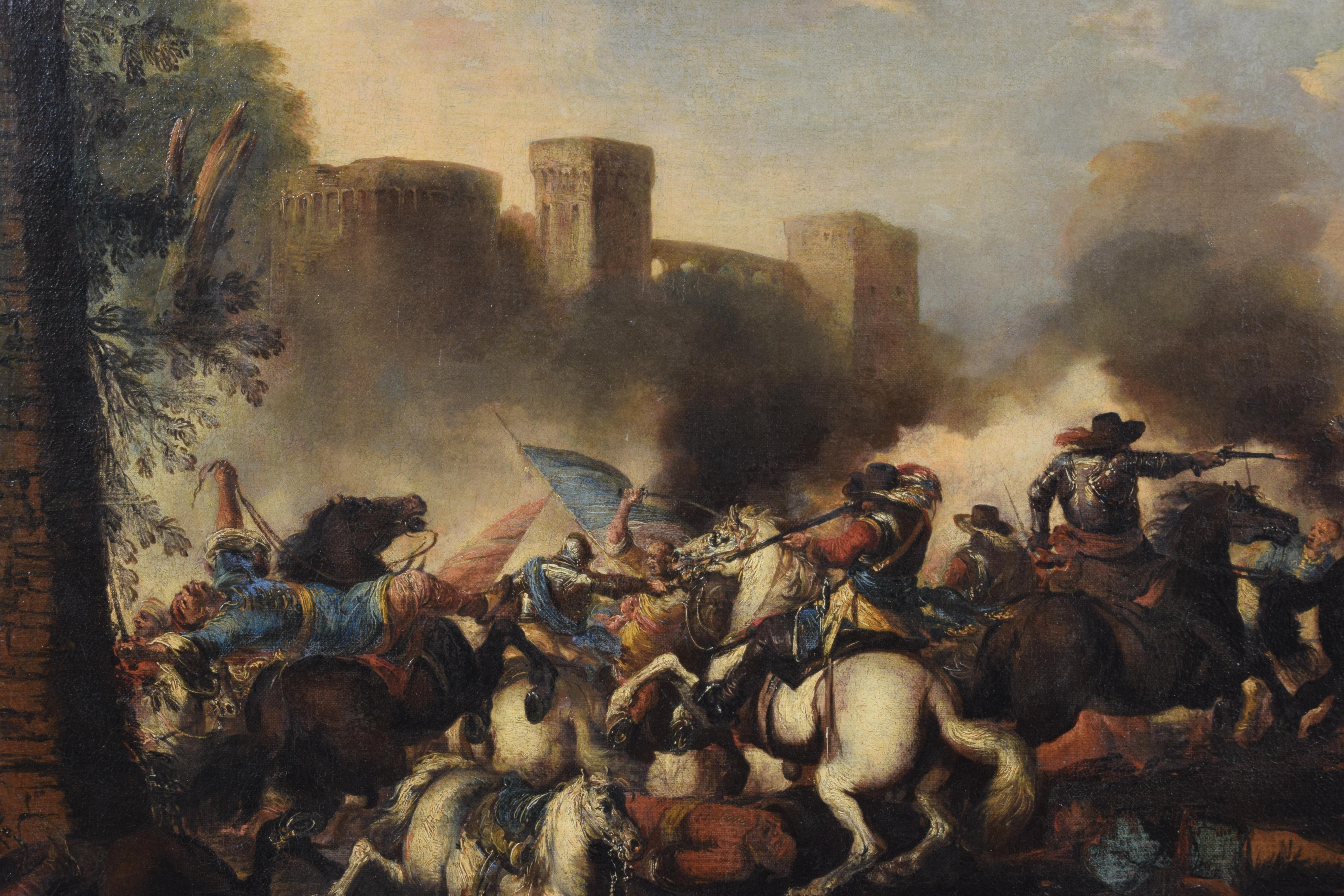 Huile sur toile italienne du 18ème siècle avec bataille d'Antonio Calza en vente 7