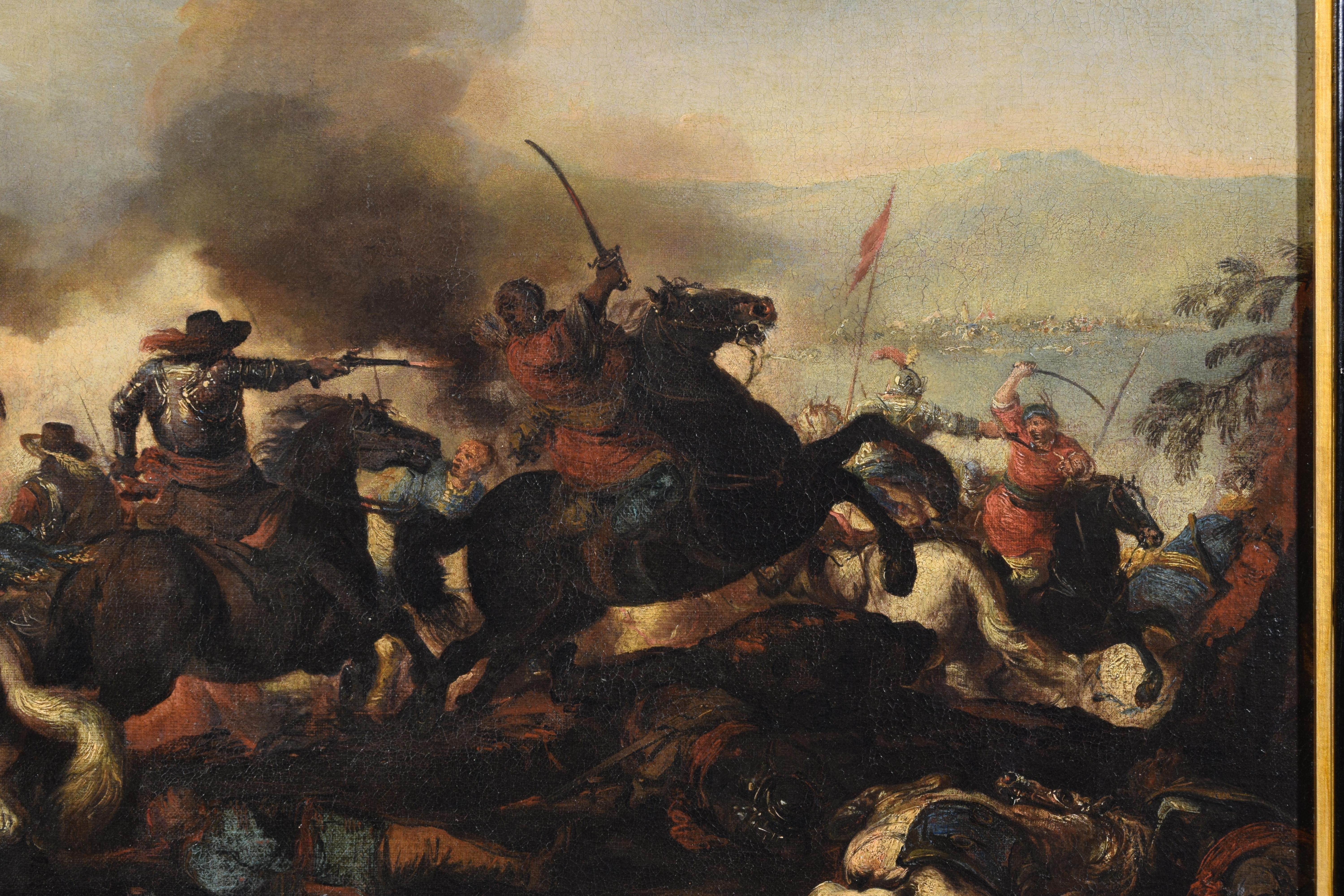 Huile sur toile italienne du 18ème siècle avec bataille d'Antonio Calza en vente 8