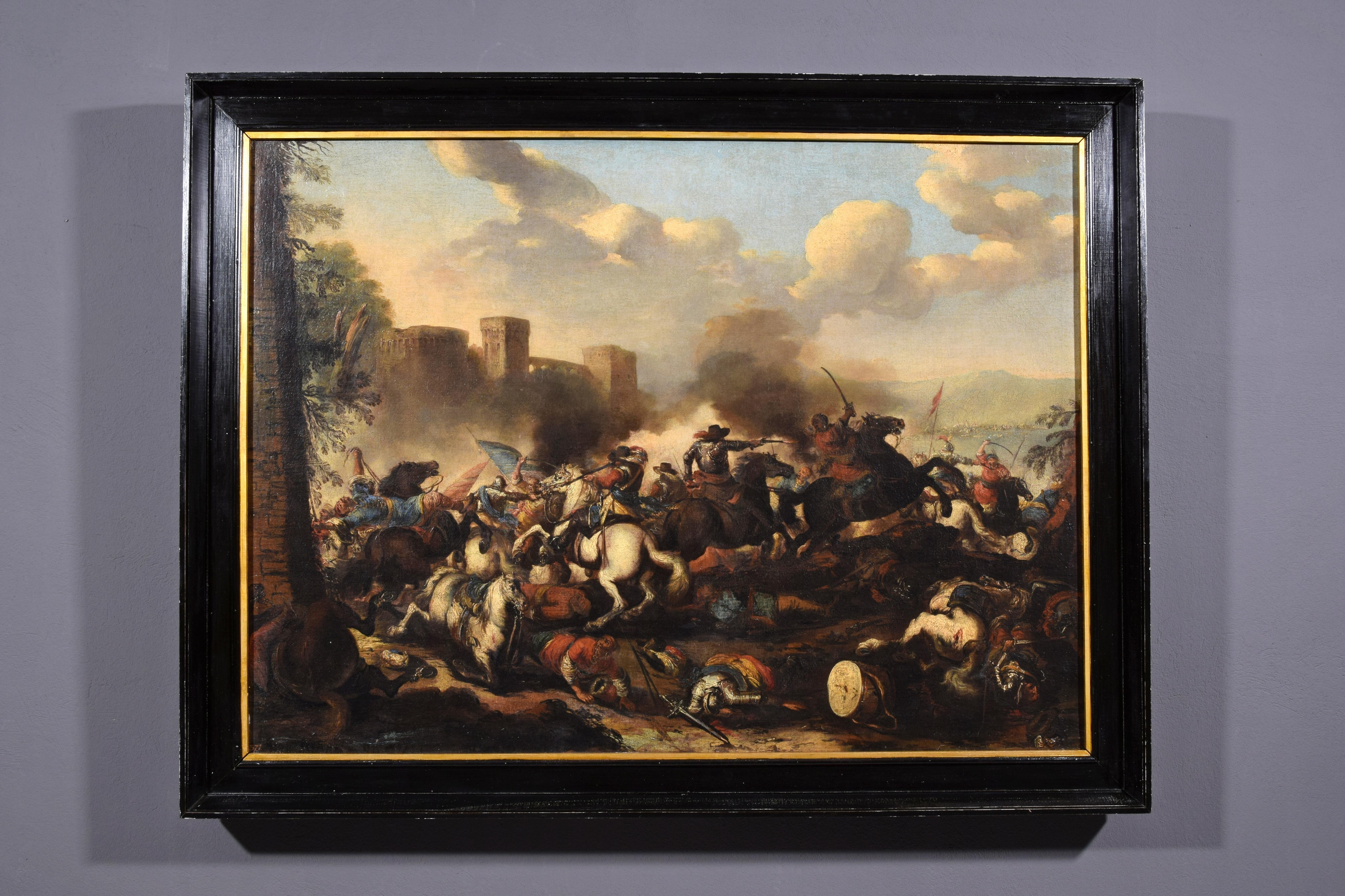 Huile sur toile italienne du 18ème siècle avec bataille d'Antonio Calza en vente 9