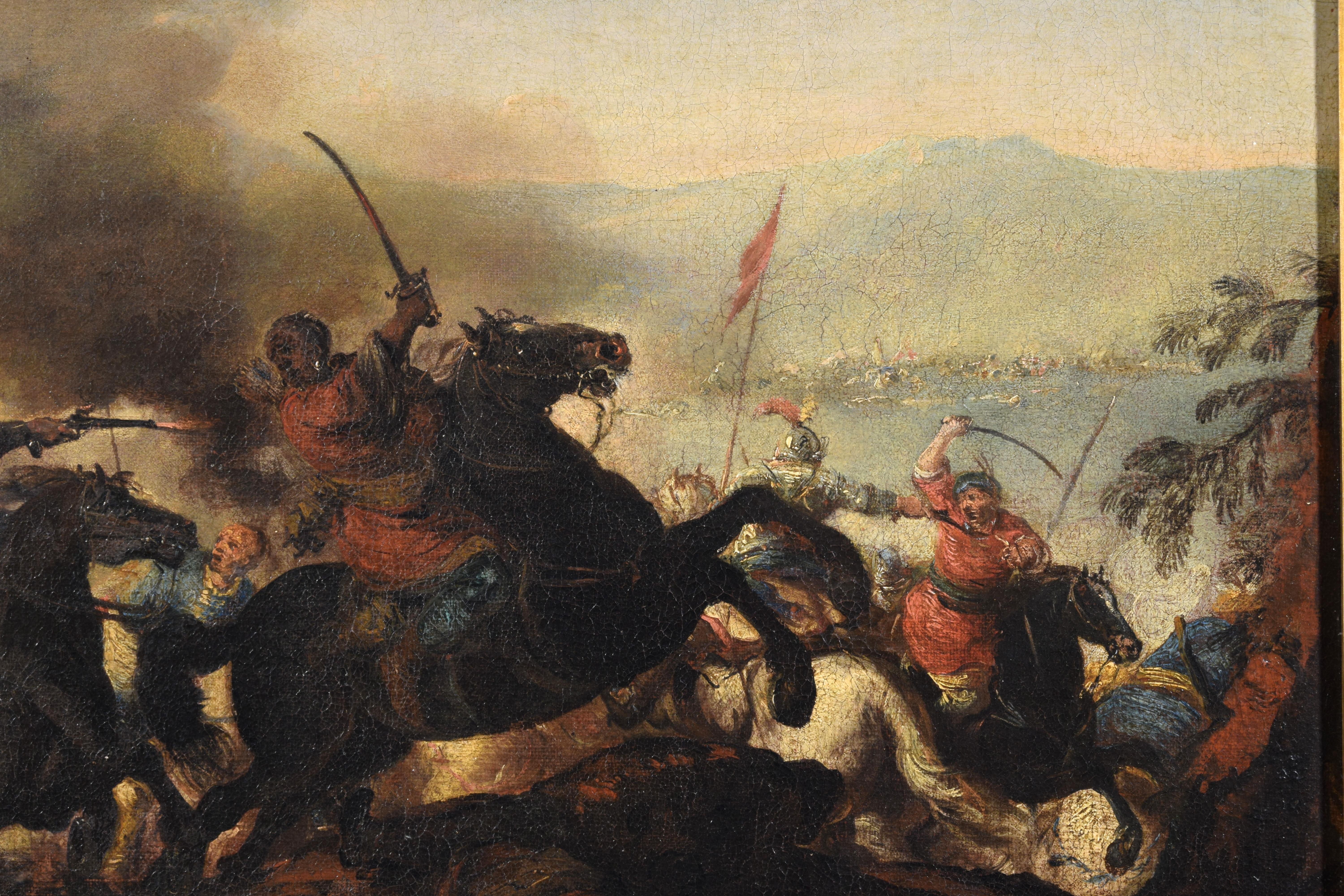 Huile sur toile italienne du 18ème siècle avec bataille d'Antonio Calza en vente 10