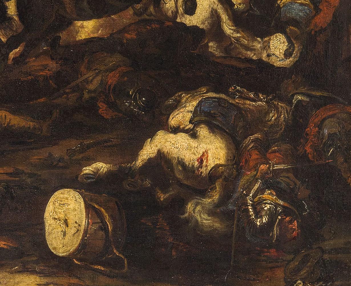 17ème siècle Huile sur toile italienne du 18ème siècle avec bataille d'Antonio Calza en vente