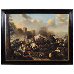 18th Century Italian Oil on Canvas Painting with Battle by Antonio Calza