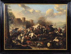 18th Century Italian Oil on Canvas Painting with Battle by Antonio Calza