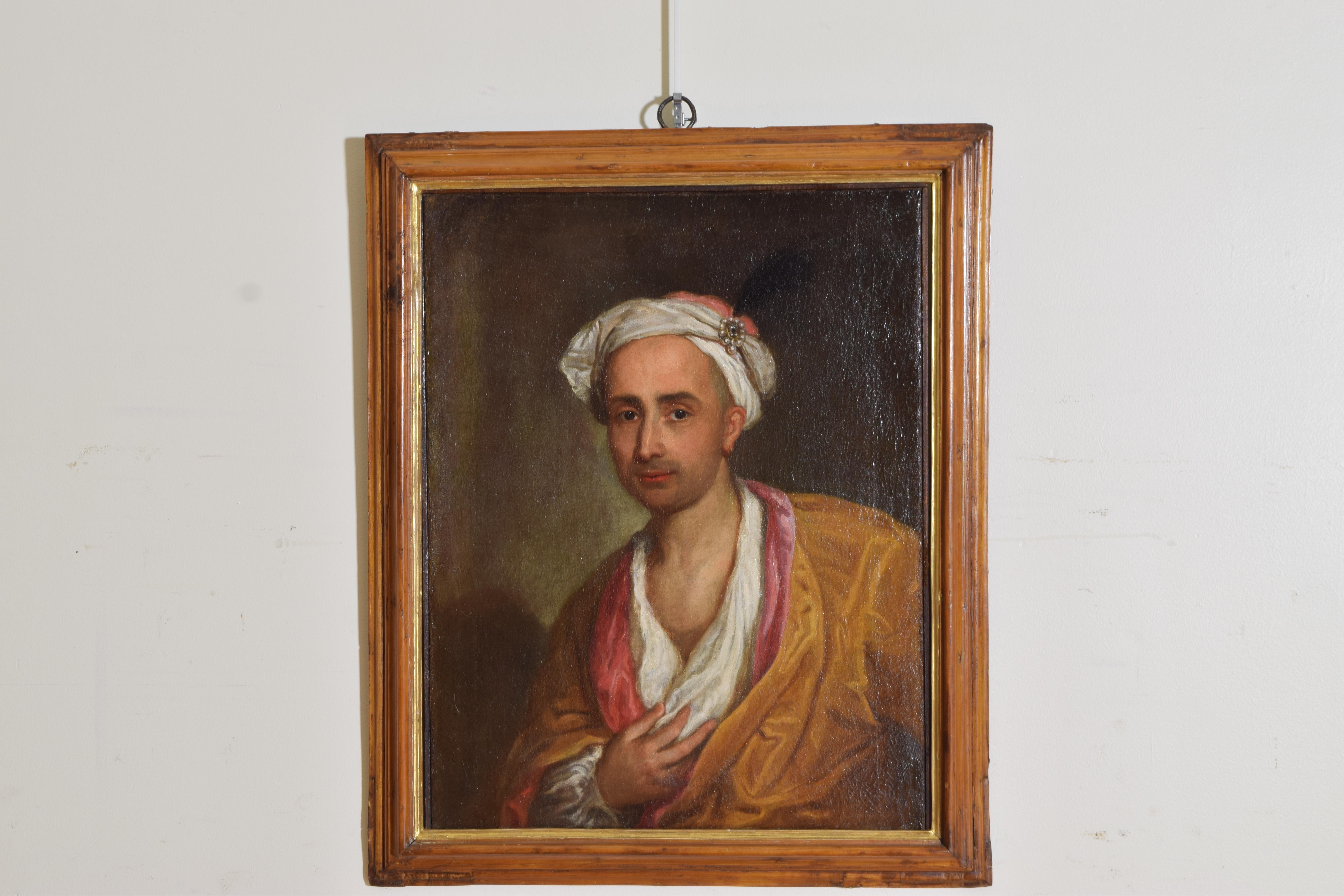 Baroque Italian Oil on Canvas, Portrait of Man in Oriental Robes, N.Cassana. ca. 1700 For Sale