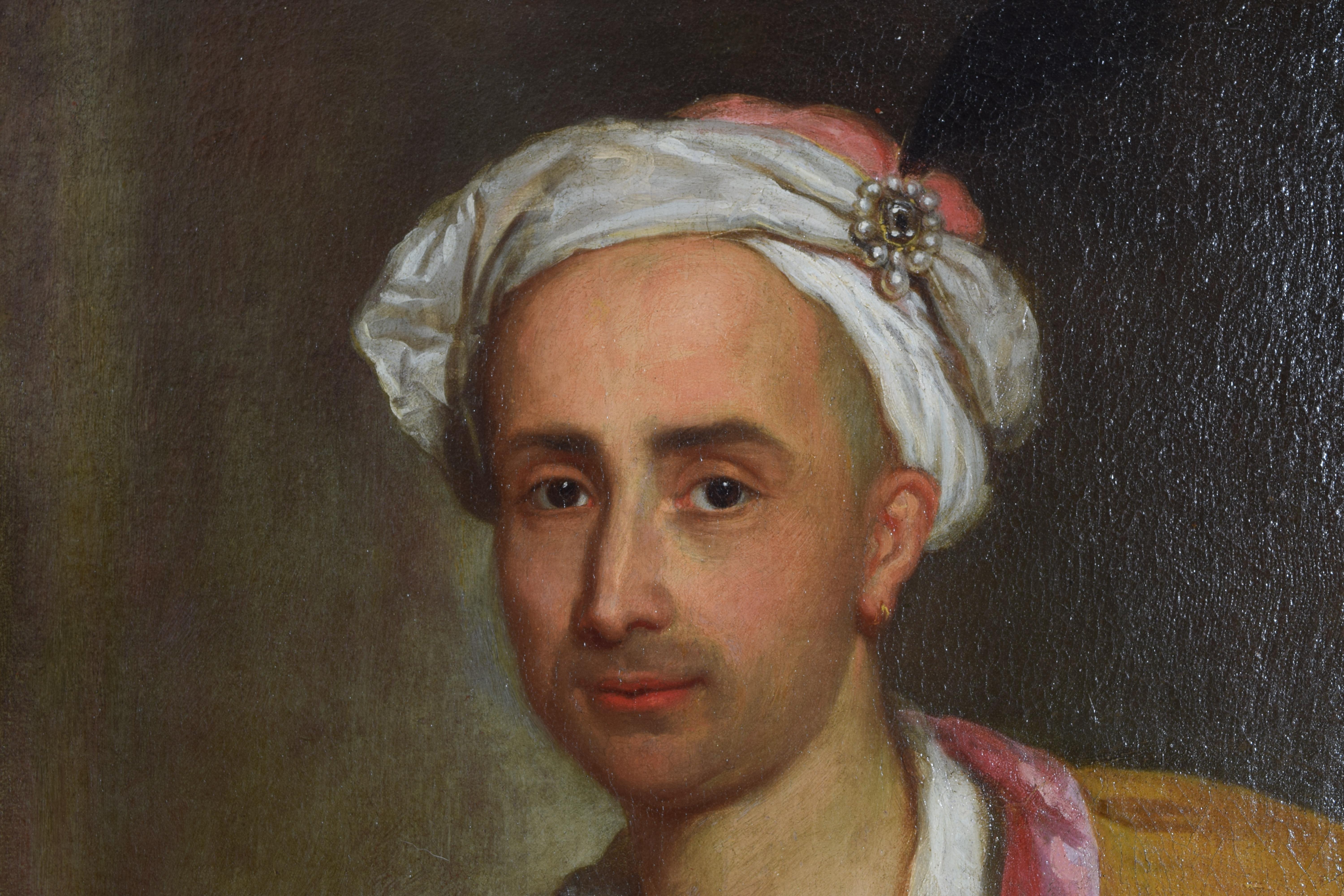 Early 18th Century Italian Oil on Canvas, Portrait of Man in Oriental Robes, N.Cassana. ca. 1700 For Sale