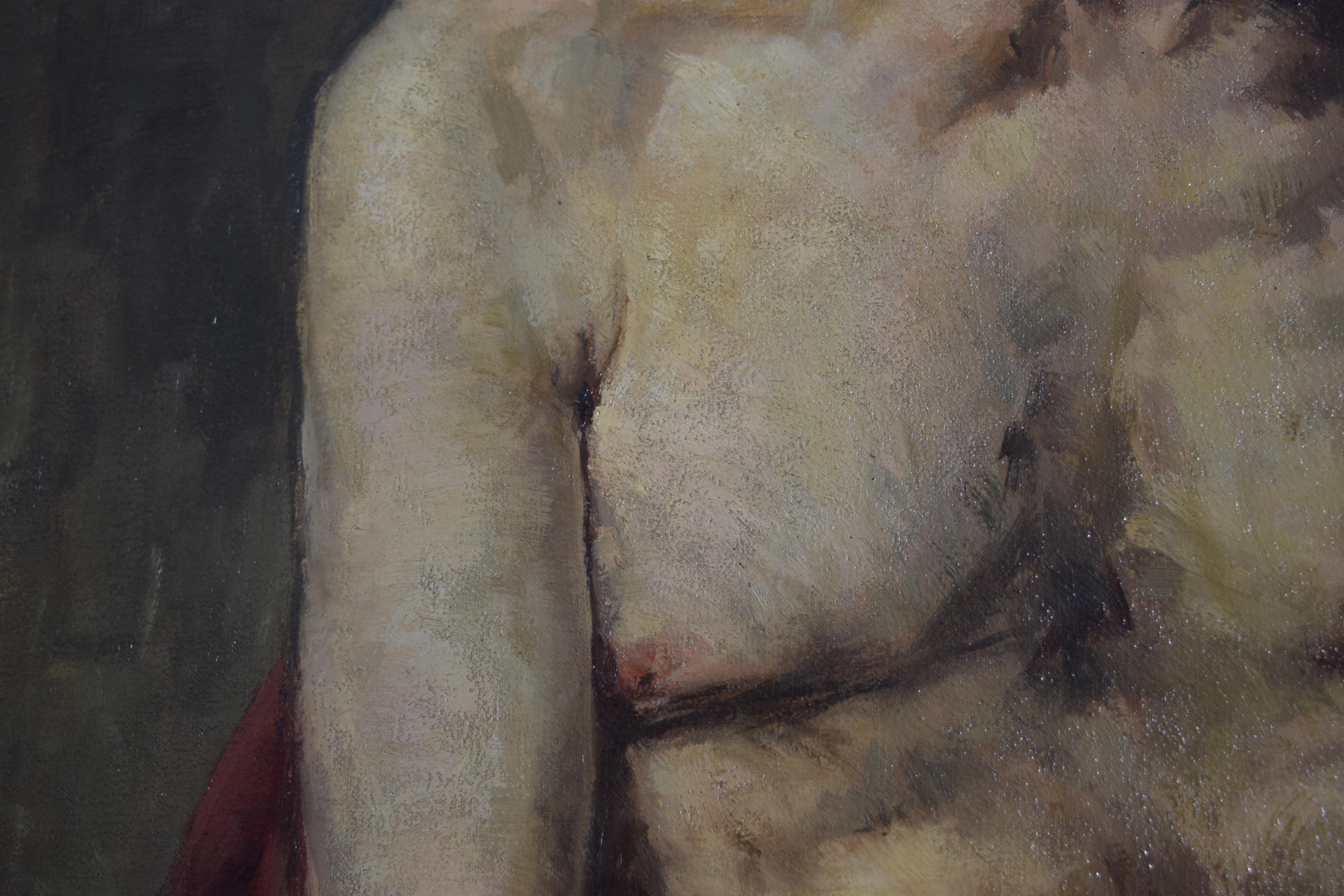 Italienisches Öl auf Leinwand, Portraitstudie, signiert unten links 1921-1922 im Angebot 2