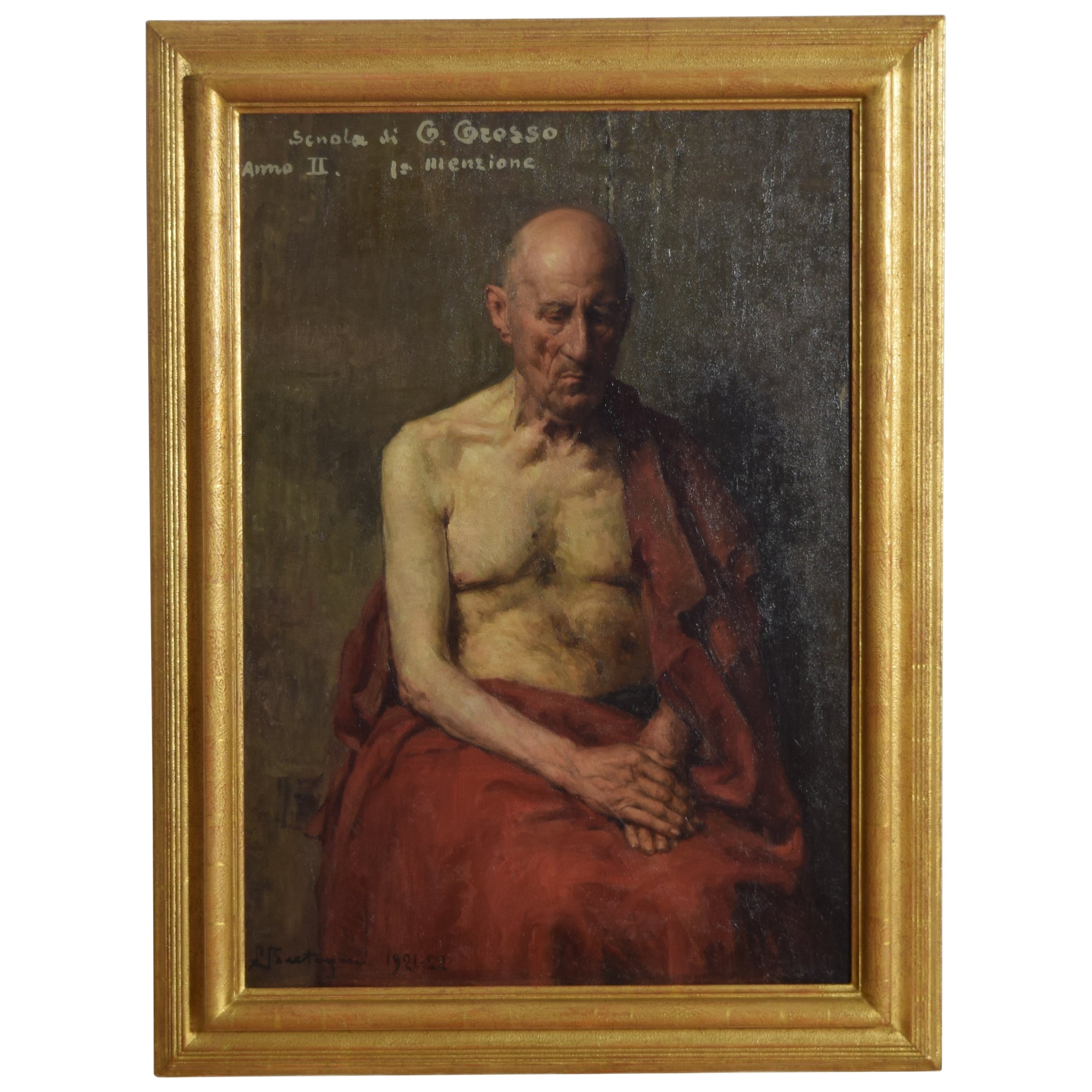 Italienisches Öl auf Leinwand, Portraitstudie, signiert unten links 1921-1922 im Angebot