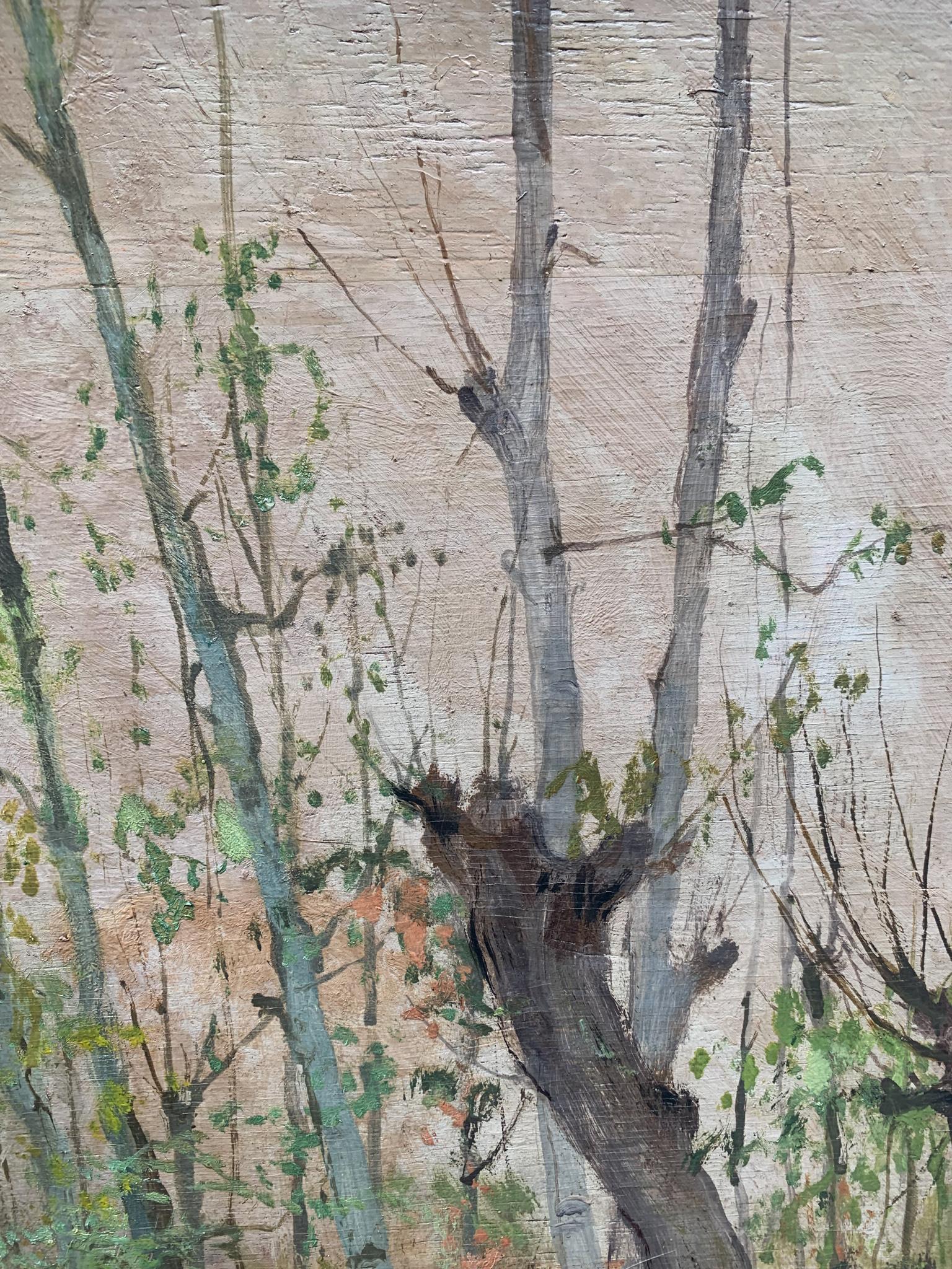 Italian Oil on Panel of Birch Forest by Alberto Dressler from 1944 2
