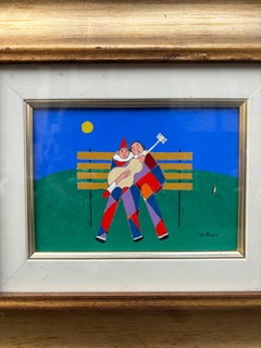 Dipinto italiano a olio su pannello con Arlecchino di Walter Pozzi, anni '70