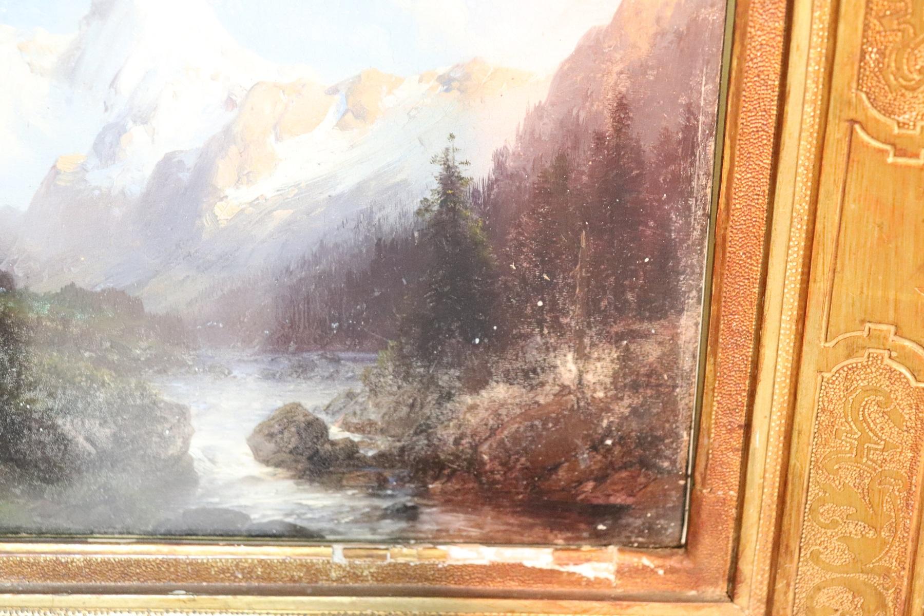 Italian Oil Painting Mountain Landscape with Golden Frame 5