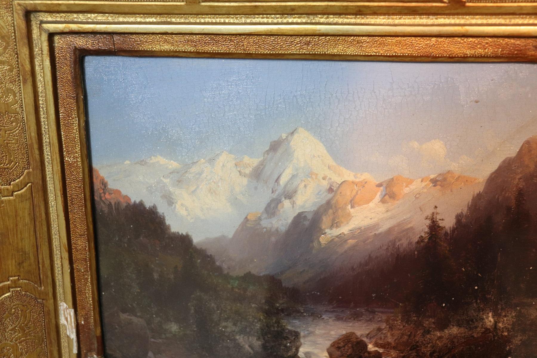 Italian Oil Painting Mountain Landscape with Golden Frame 6