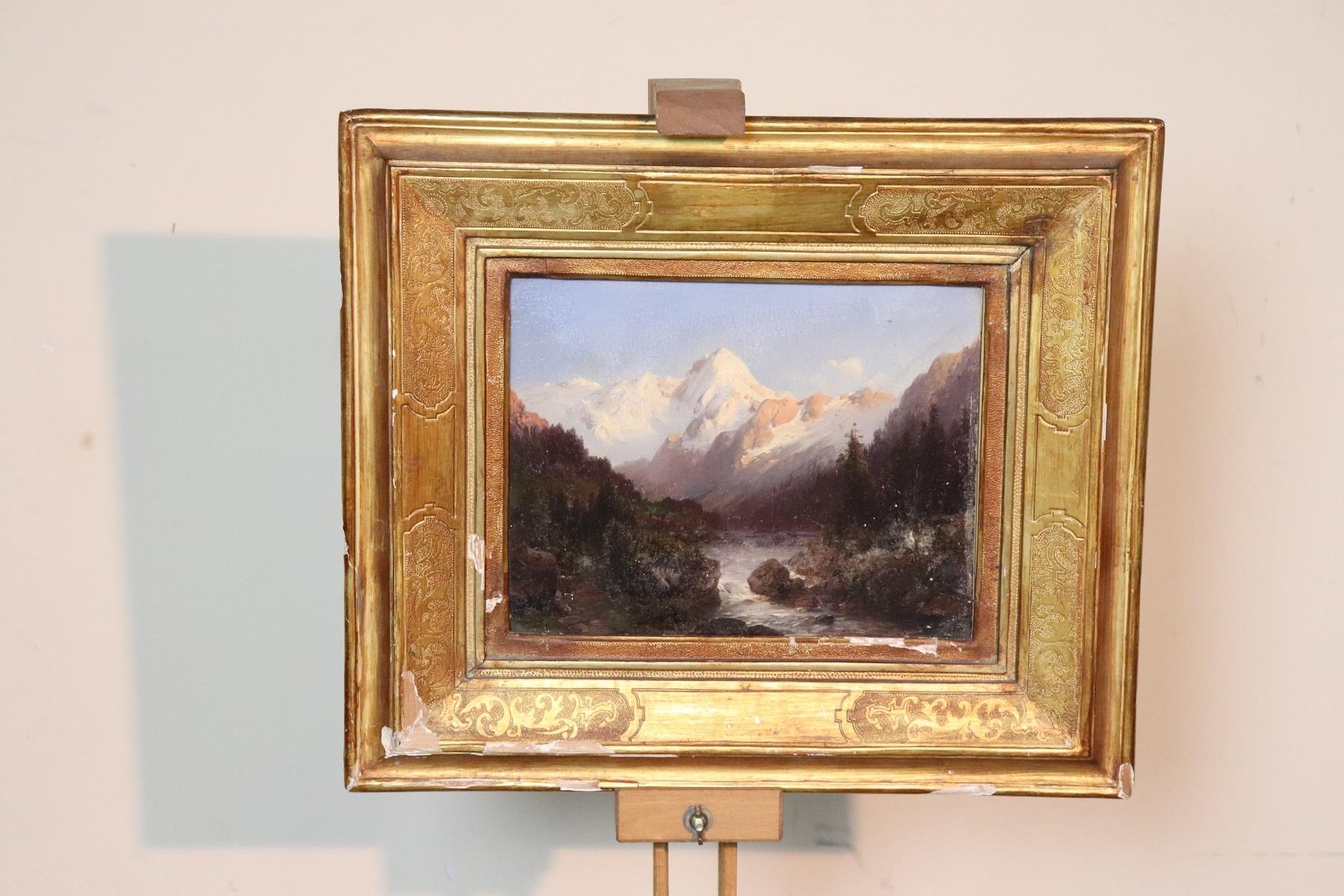 Italian Oil Painting Mountain Landscape with Golden Frame 2