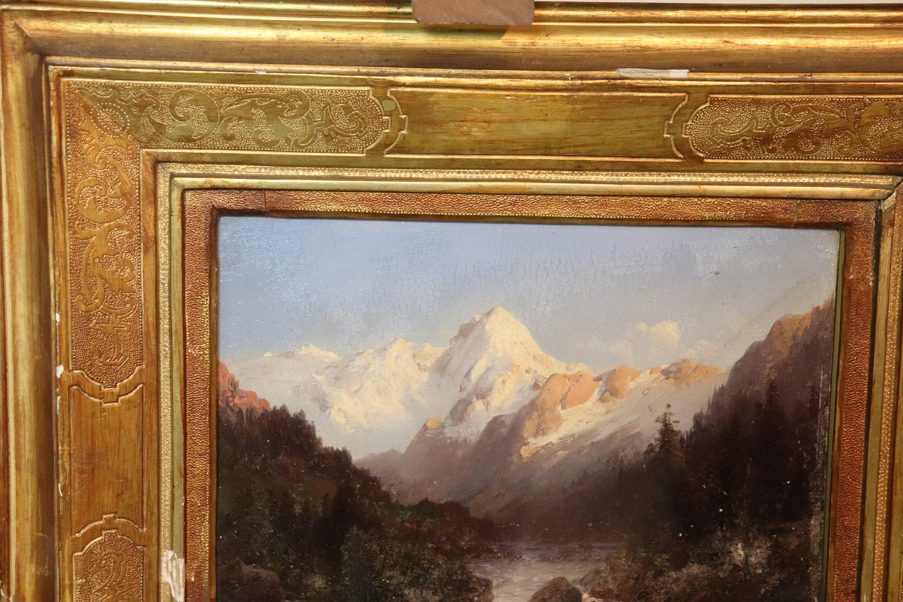 Italian Oil Painting Mountain Landscape with Golden Frame 3