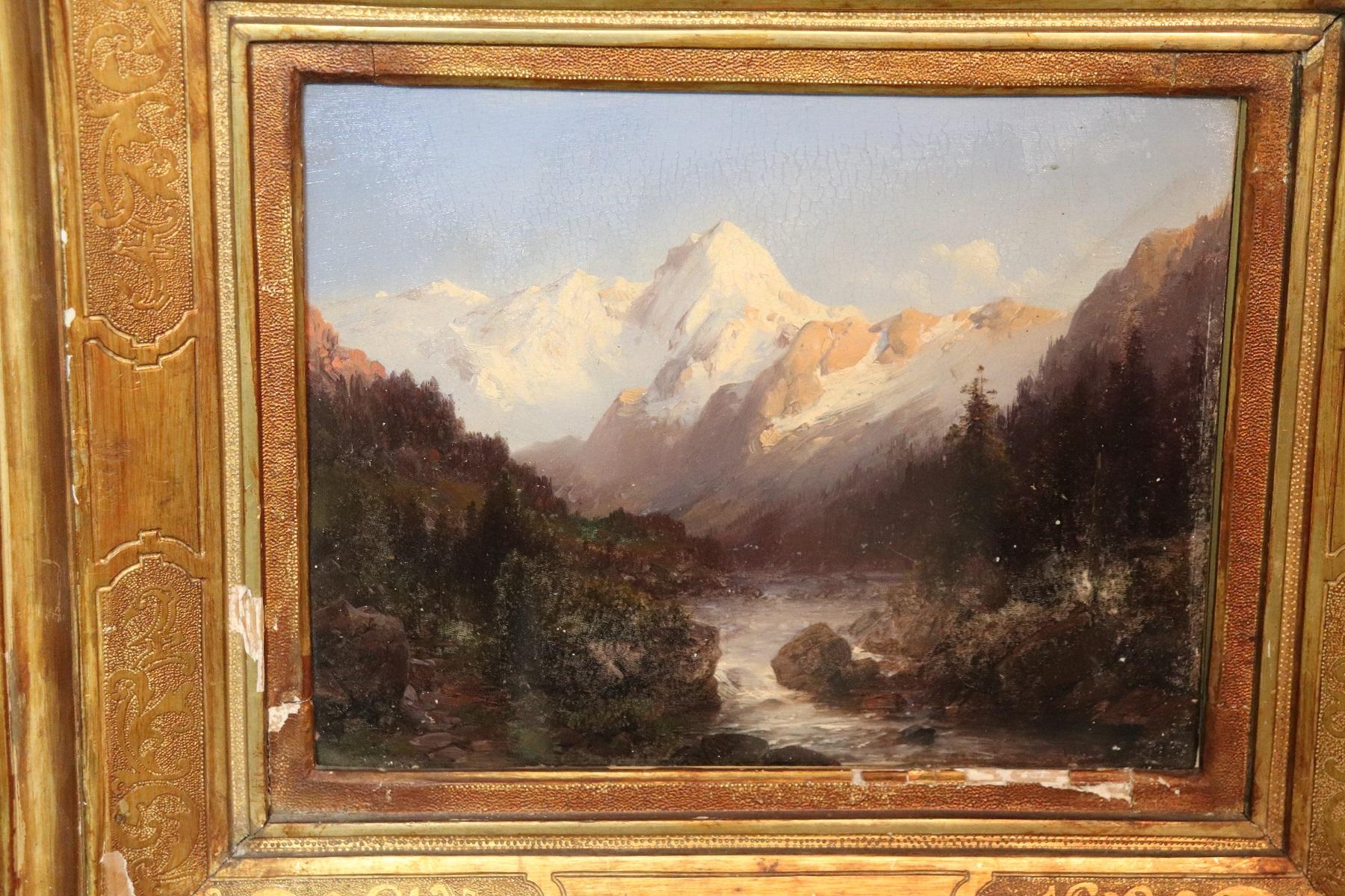 Italian Oil Painting Mountain Landscape with Golden Frame 4