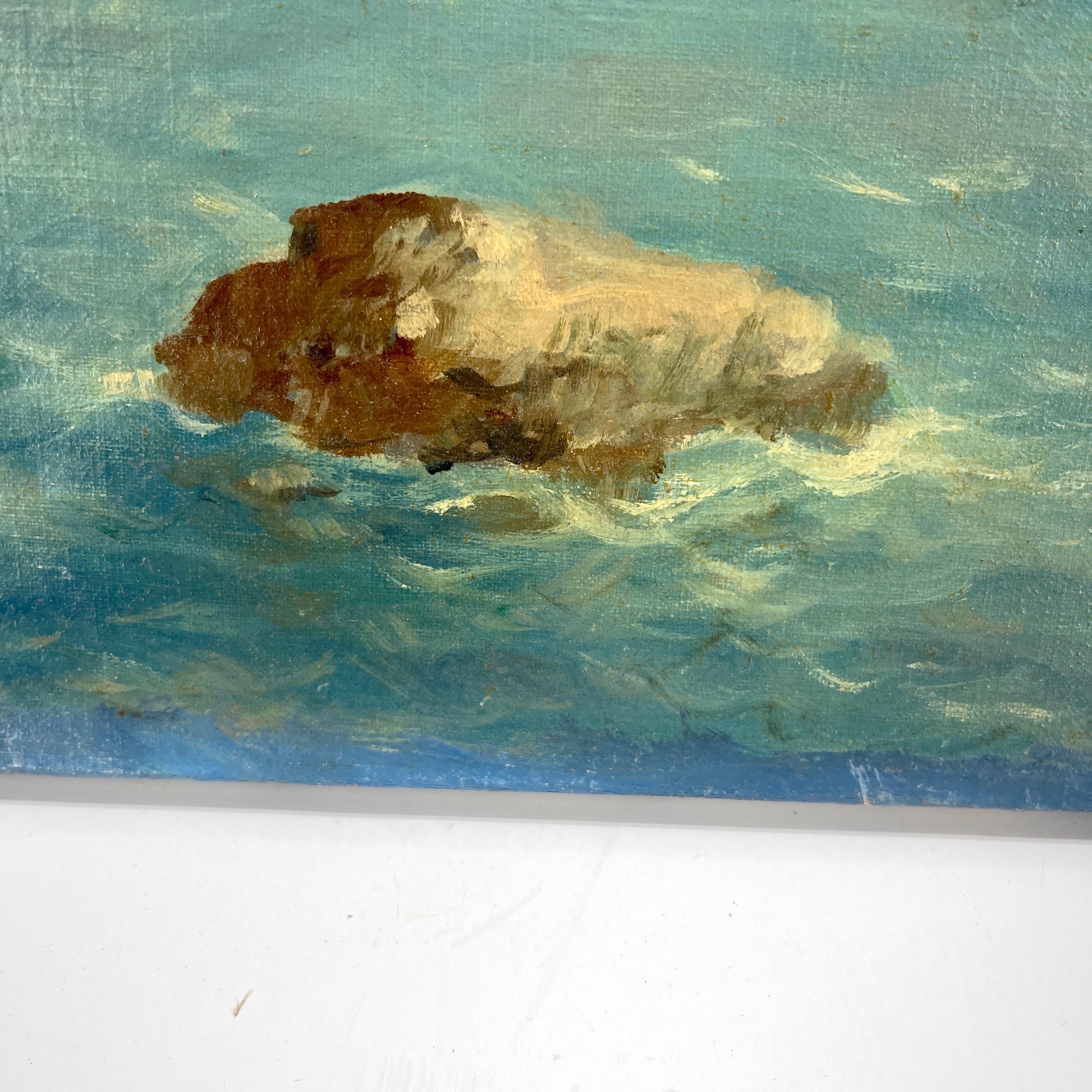 Signed Italian Oil Painting of Coastal City Scene With Boats Mid 20th Century 8