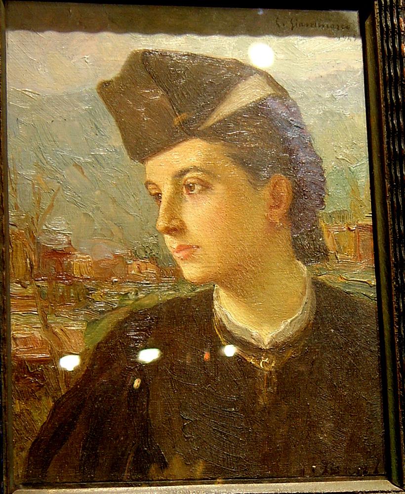 Un óleo italiano muy atractivo de la cabeza de una mujer joven. Firmado y fechado por G. Gianmarco, 1945. Enmarcado en un marco ebonizado francés.