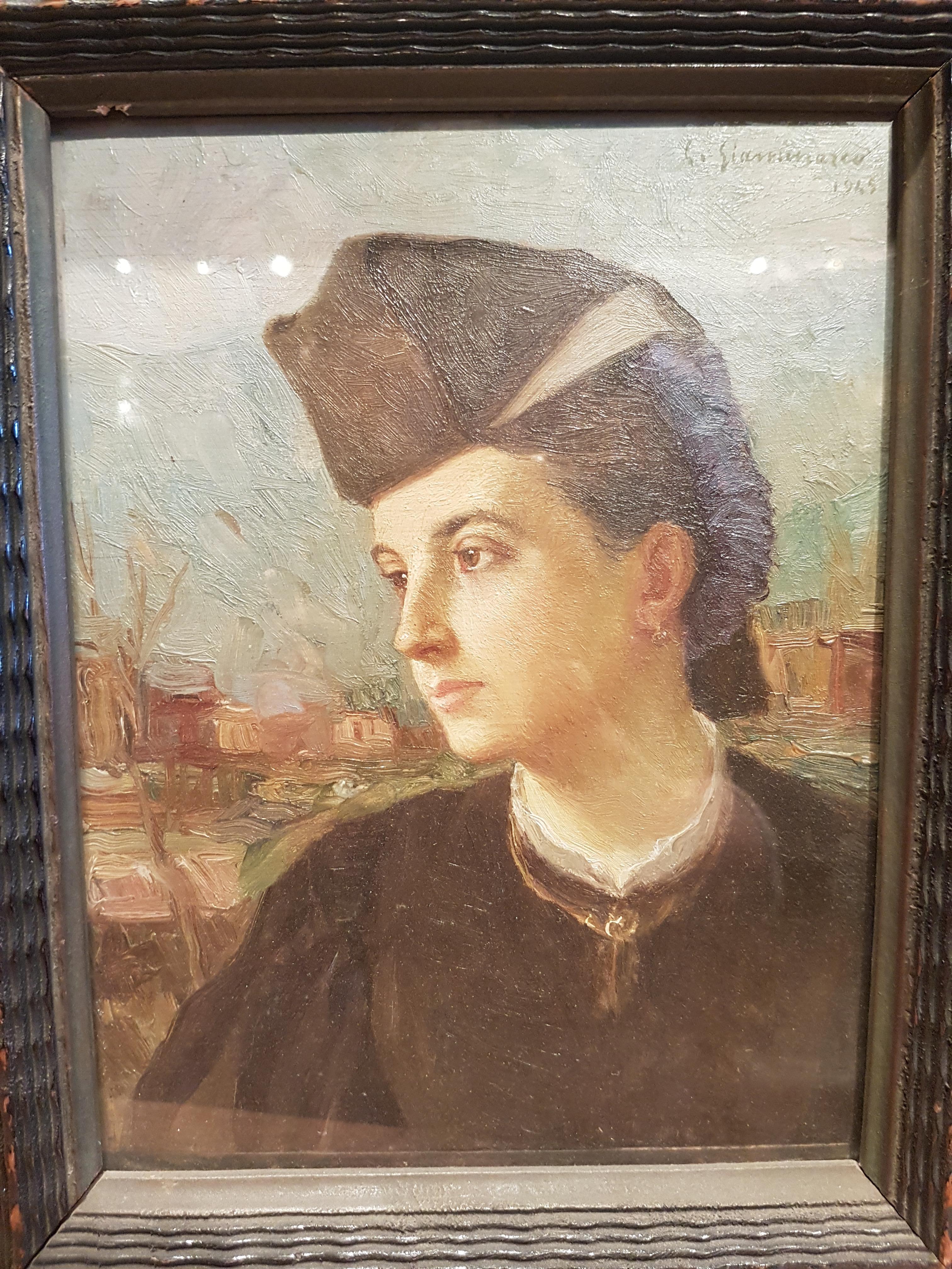 Ebonized Italian Oil Painting of Young Woman by G. Gianmarco For Sale