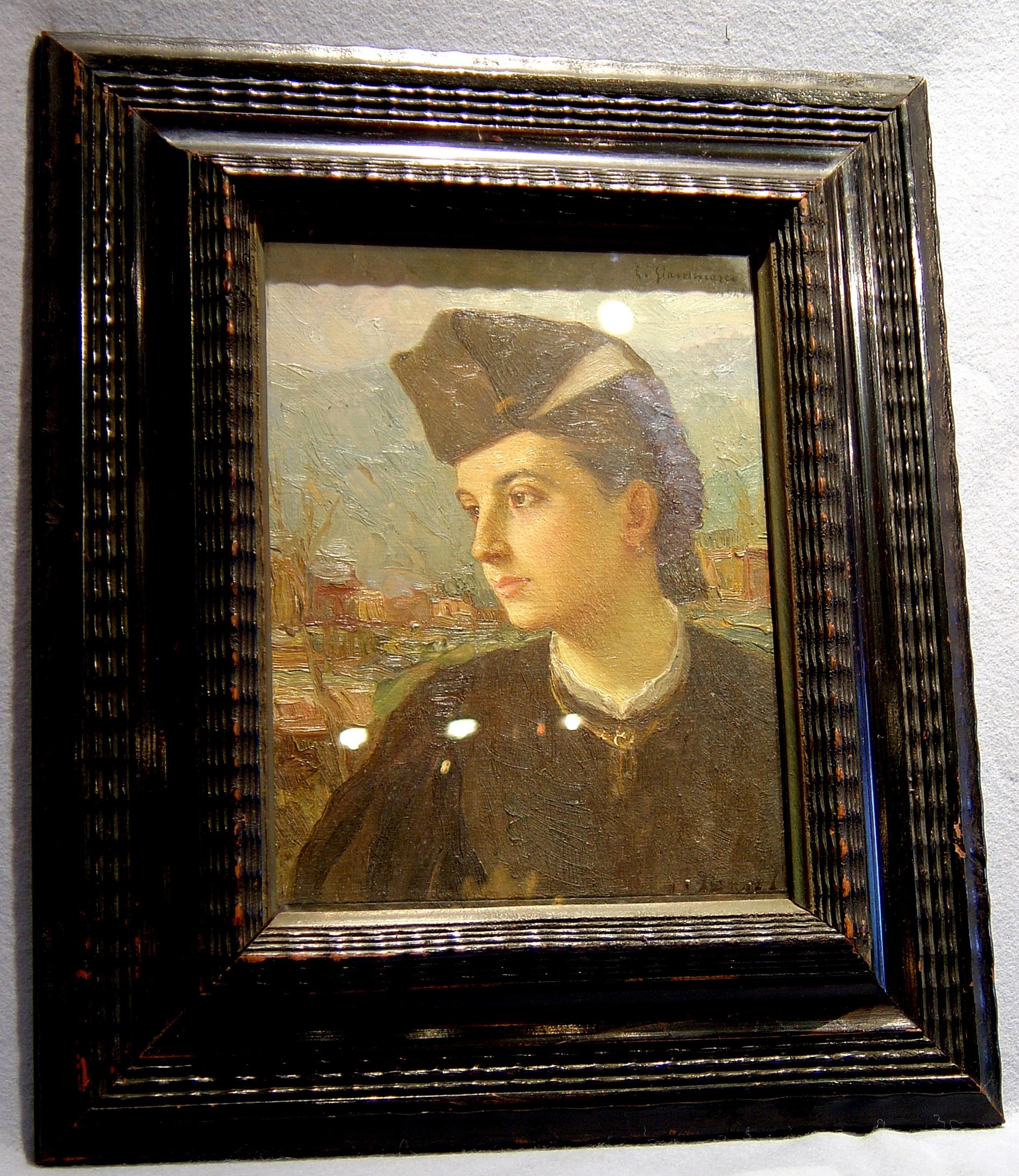 Italian oil painting of young woman by G. Gianmarco In Good Condition For Sale In London, GB