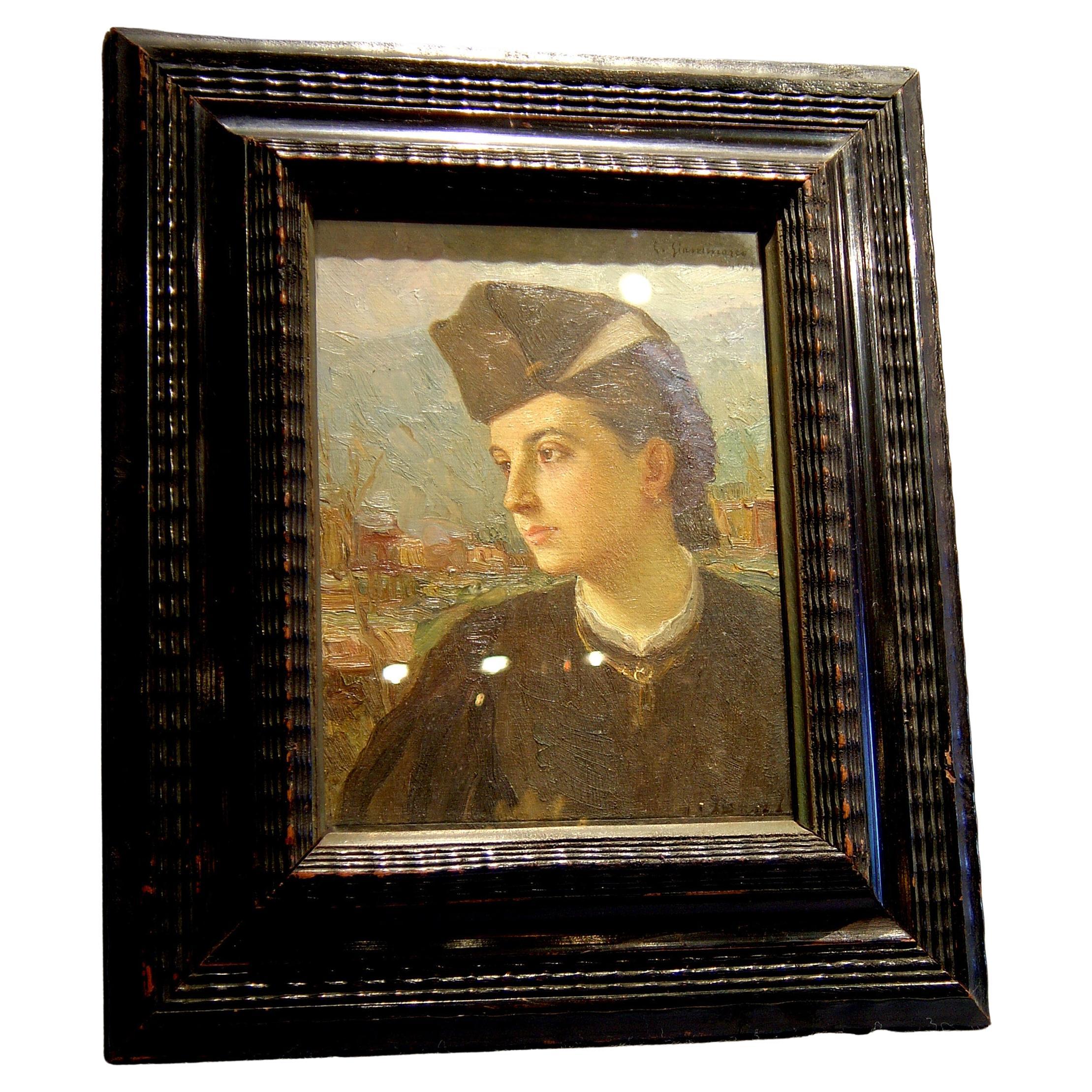 Italian oil painting of young woman by G. Gianmarco For Sale