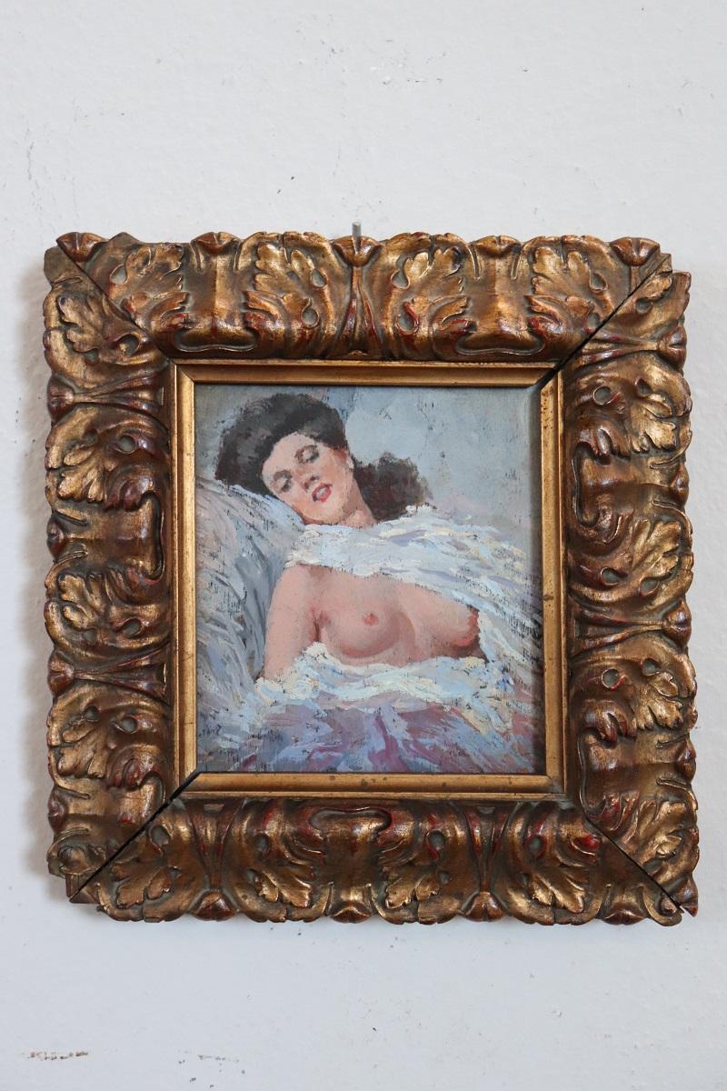 Italienisches Ölgemälde auf Karton, Akt einer jungen Frau (Geölt) im Angebot