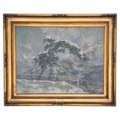 Vintage Italian Oil Painting on Canvas by Alberto Dressler 'Snowy Landscape' from 1944