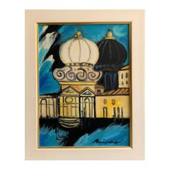 Peinture à l'huile italienne sur toile de Remo Brindisi représentant Venise des années 70