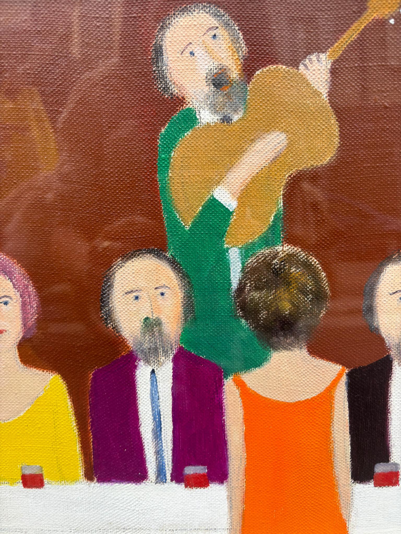 Mid-Century moderno Pittura a olio su tela di Walter Pozzi, anni '70