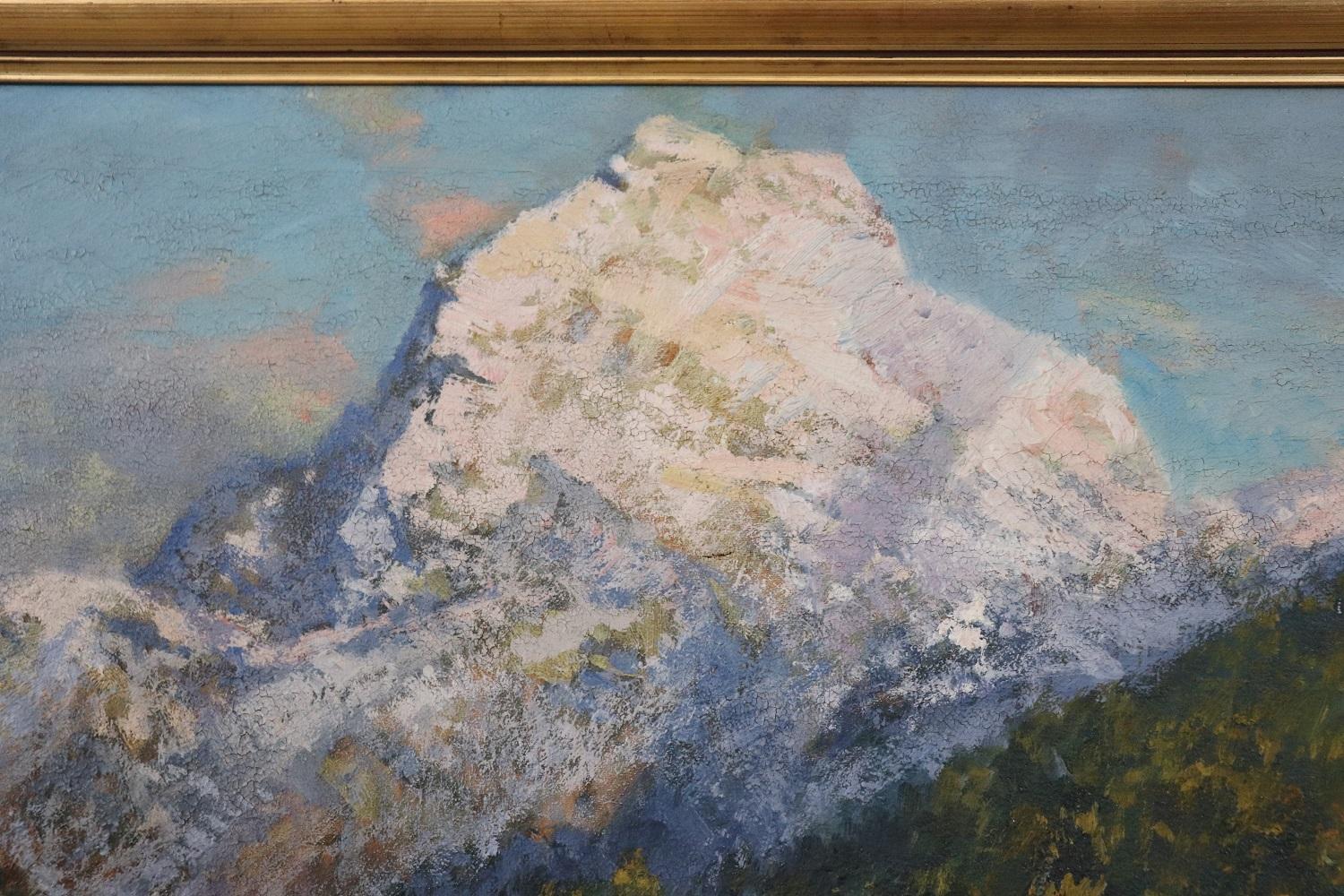 Peinture à l'huile italienne sur toile Cesare Bentivoglio, paysage de montagne avec rivière en vente 2