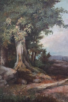 Italian Oil Painting on Canvas Forest Landscape, Late 19th Century