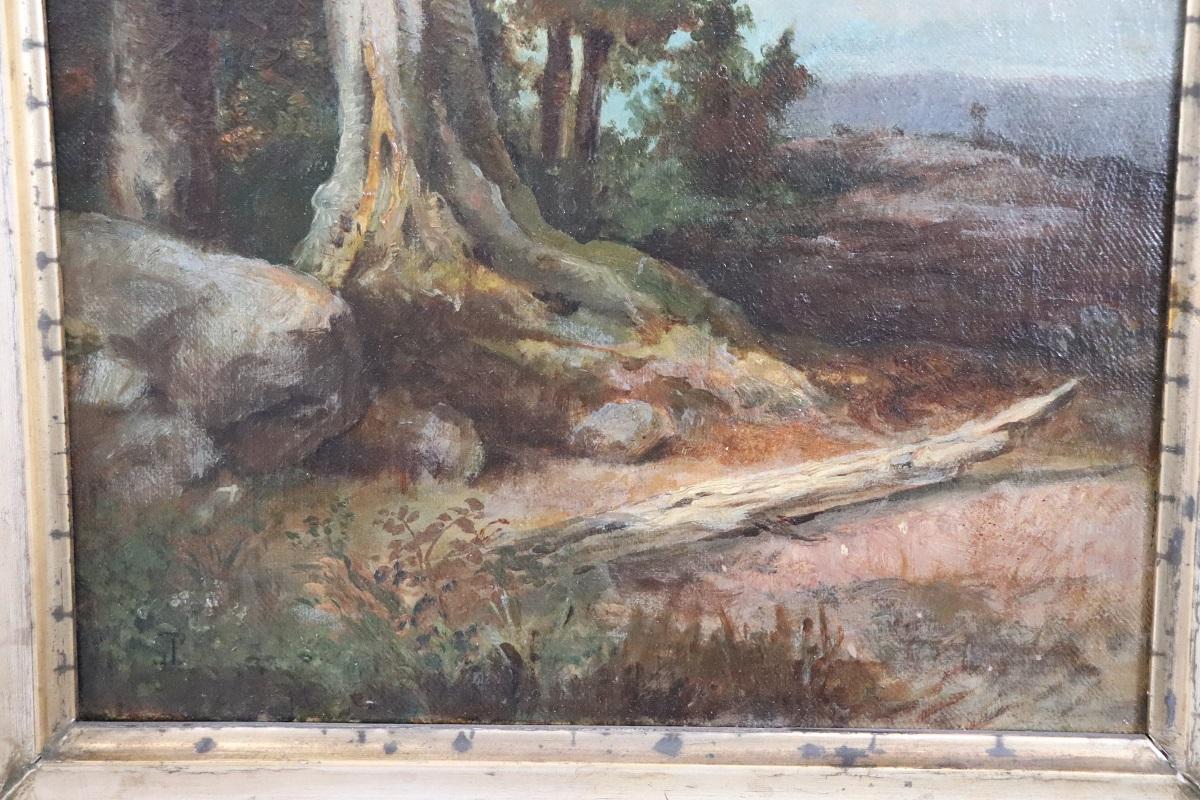 Italiano Pittura italiana a olio su tela Paesaggio boschivo, fine XIX secolo in vendita