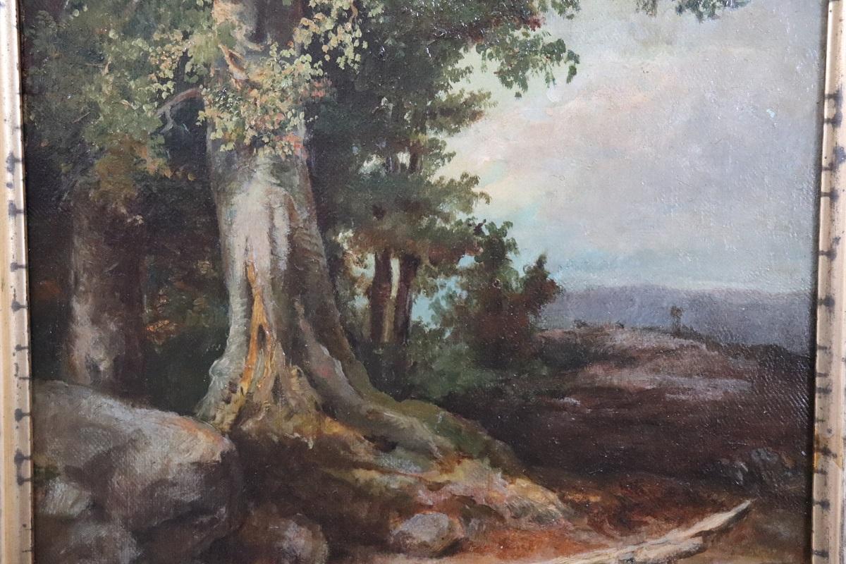 A olio Pittura italiana a olio su tela Paesaggio boschivo, fine XIX secolo in vendita