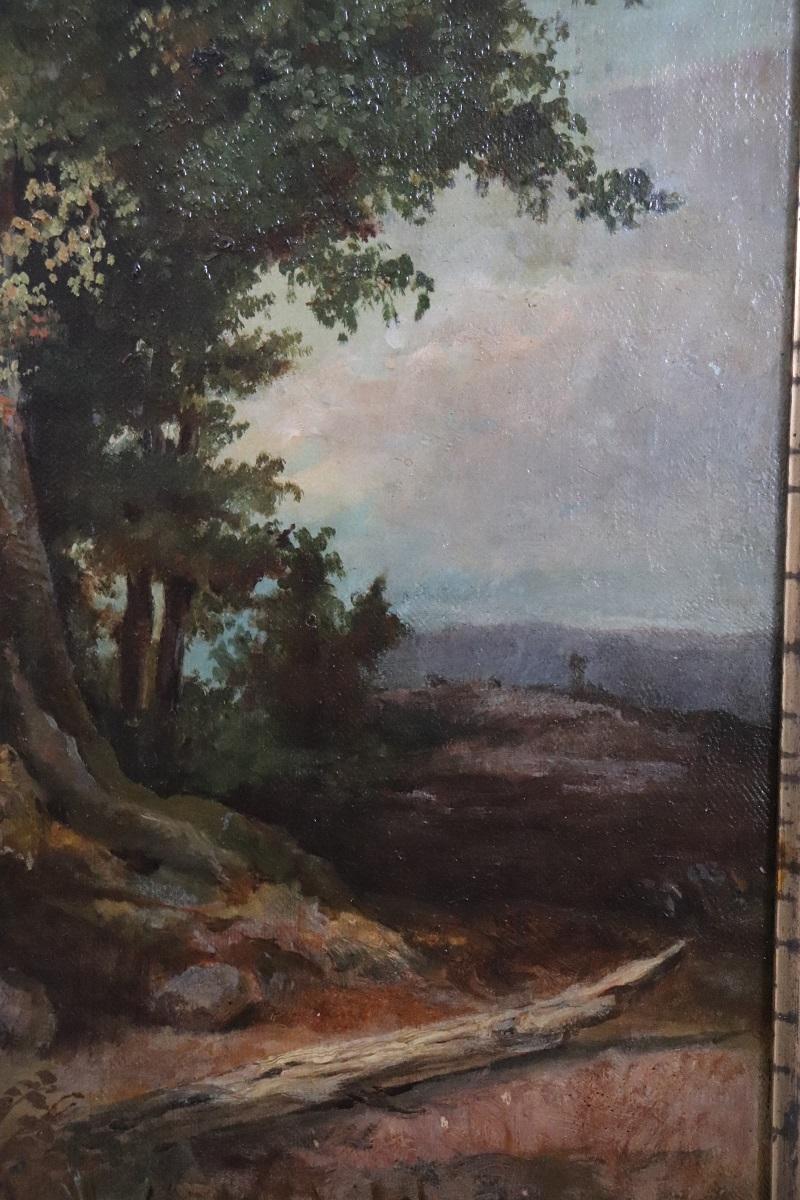 Tela Pittura italiana a olio su tela Paesaggio boschivo, fine XIX secolo in vendita