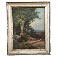 Óleo italiano sobre lienzo Paisaje forestal, finales del siglo XIX
