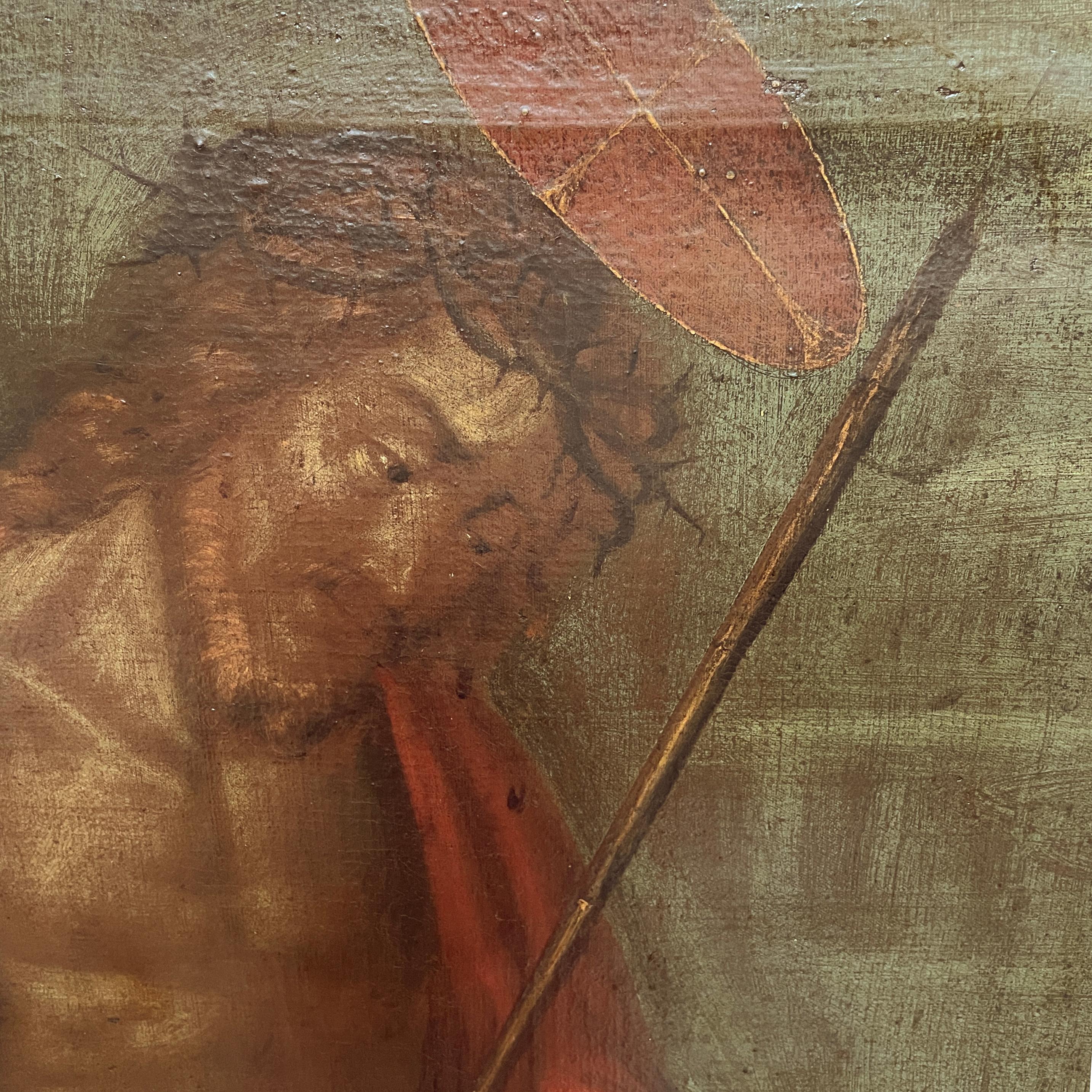 18th Century and Earlier Italian Oil painting on canvas of Jesus Christ with a crown of thorns, 1600s For Sale