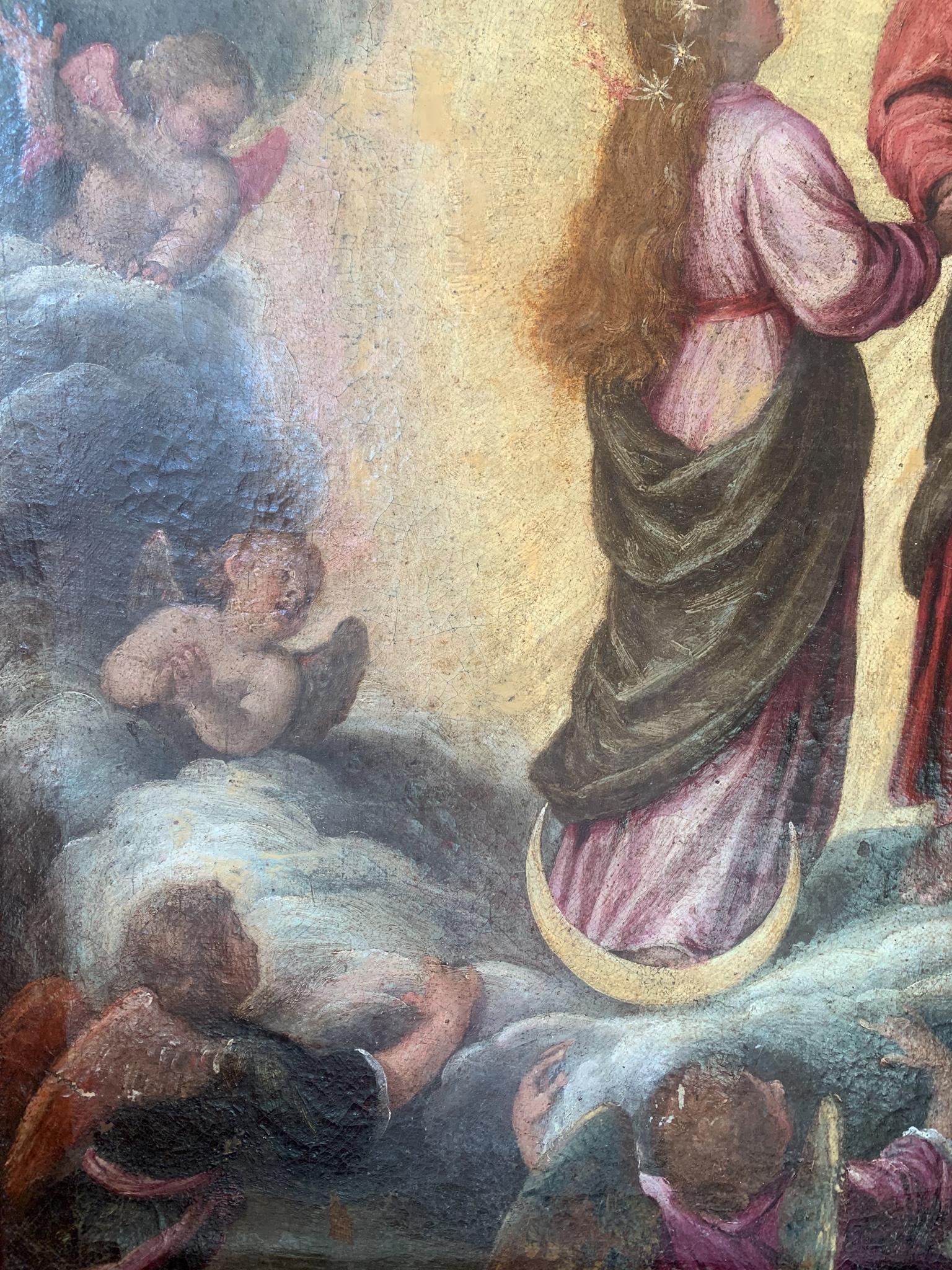 Classical Roman Italian Oil Painting on Canvas of the Blessed Virgin Immaculate from 1600