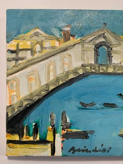 Óleo italiano sobre lienzo de Venecia de Remo Brindisi, años 70
