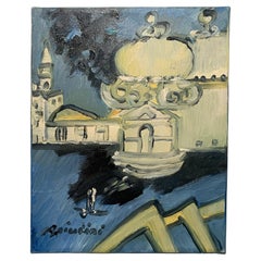 Peinture à l'huile italienne sur toile de Venise par Remo Brindisi, 1970