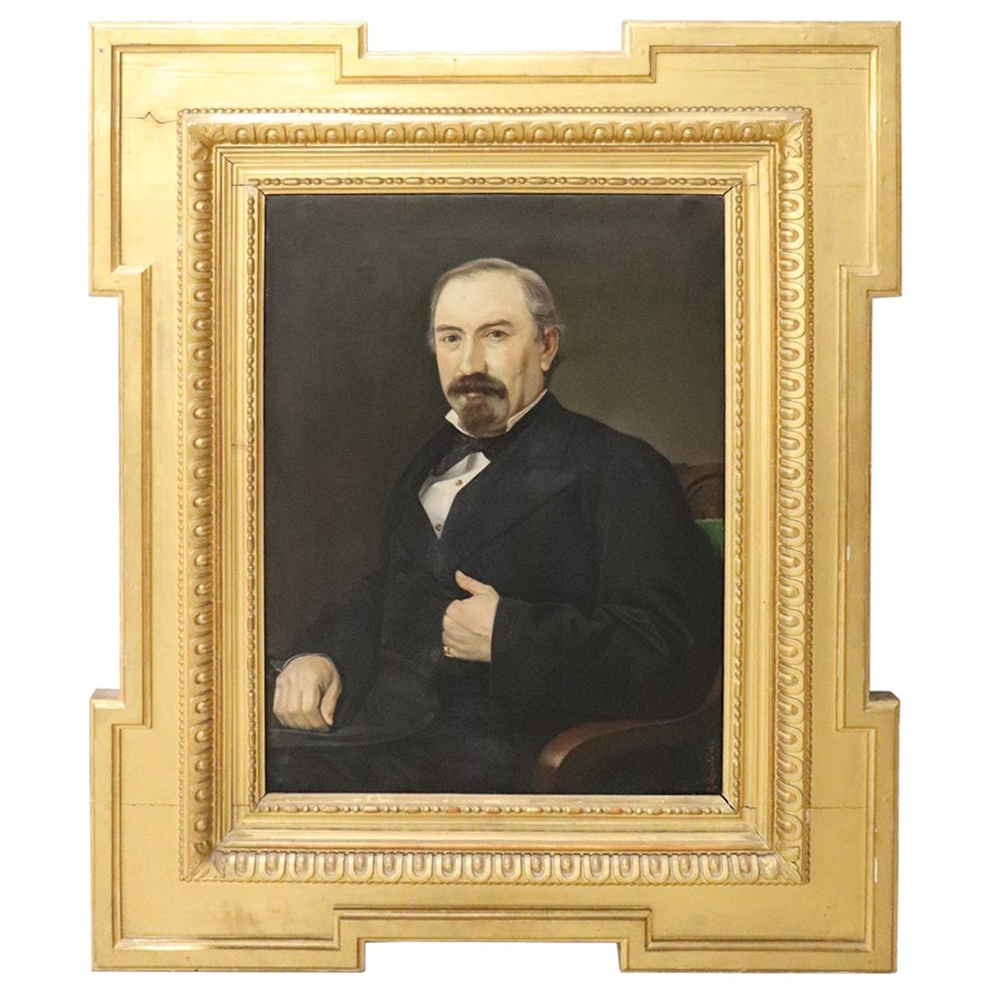 Italian Oil Painting on Canvas Signed and Dated 1881 Portrait of a Gentleman