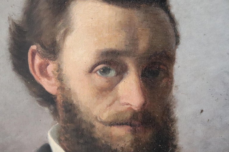 Italian Oil Painting on Canvas Signed and Dated Portrait of a Gentleman