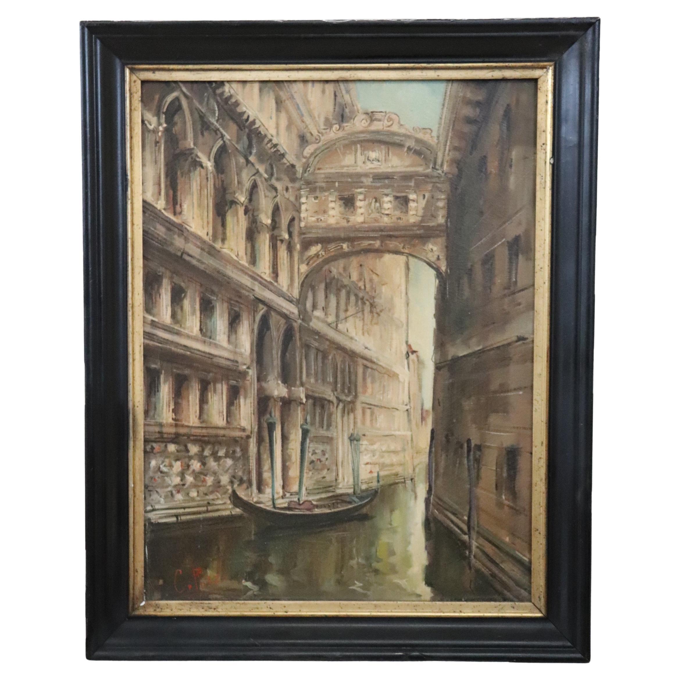 Italian Oil Painting on Canvas, Venice the Bridge of Sighs, Signed C. Rizzi For Sale