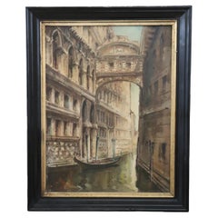 Italian Oil Painting on Canvas, Venice the Bridge of Sighs, Signed C. Rizzi