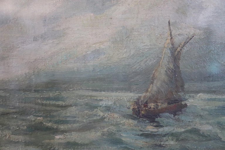 Italian Oil Painting on Masonite, Marine, Signed and Dated 1946s In Good Condition For Sale In Casale Monferrato, IT